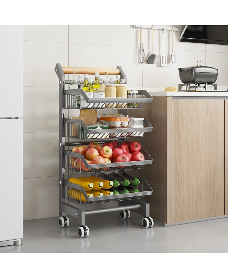 homfan Bar Cart, Foldable Carbon Steel Rolling Storage Cart with Locking Wheels for Kitchen or Pantry