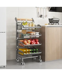 homfan Bar Cart, Foldable Carbon Steel Rolling Storage Cart with Locking Wheels for Kitchen or Pantry