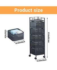 homfan 5 Tier Bar Cart, 38 Inch Metal Mesh Rolling Storage Cart with Rotating Baskets and Locking Wheels for Kitchen or Pantry