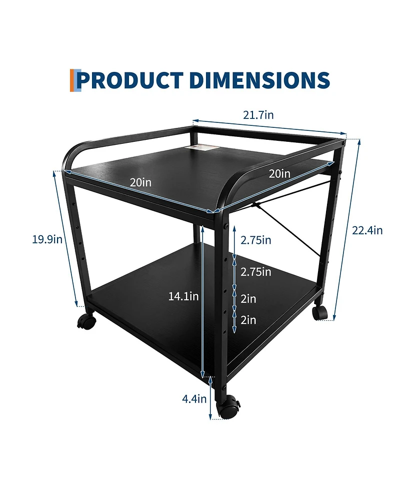 homfan 2 Tier Bar Cart, 20 Inch Rolling Utility Cart with Adjustable Shelf and Locking Wheels for Kitchen or Pantry