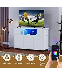 gaomon Dresser for Bedroom with 10 Fabric Drawers, Tv Stand with Led Light and Charging Station for 45, 50, 55 Inch Tv