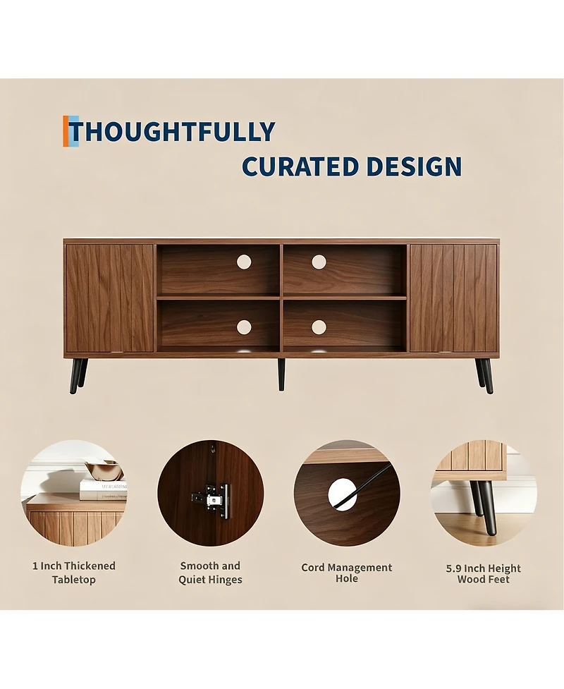 gaomon Mid-Century Modern Tv Stand, Fluted Tv Stand for 80 75 65 Inch TVs, Adjustable Shelf