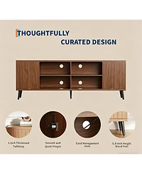 gaomon Mid-Century Modern Tv Stand, Fluted Tv Stand for 80 75 65 Inch TVs, Adjustable Shelf