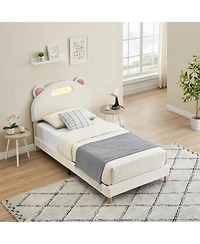 homfan Twin Bed Frame with Led Lights, Upholstered Platform Bed with Headboard and Wooden Slats Support, Noise Free, No Box Spring Needed 2 Pack