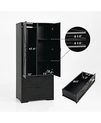 Streamdale Furniture 2-Door Wood Wardrobe with Hanging Rod 2 Drawers Mirror and Induction Light