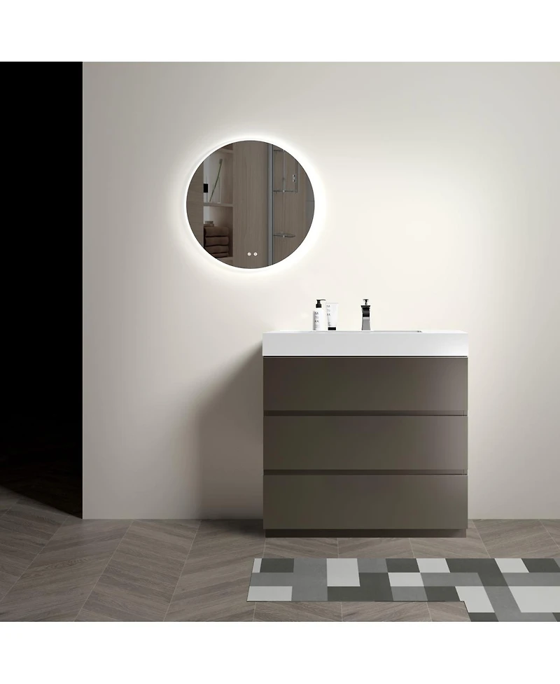 Sillysis Modern Freestanding Bathroom Vanity with Stone Sink, Soft Close Drawers, Handle-Free Storage Cabinet, Pre-assembled