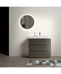 Sillysis Modern Freestanding Bathroom Vanity with Stone Sink, Soft Close Drawers, Handle-Free Storage Cabinet, Pre-assembled