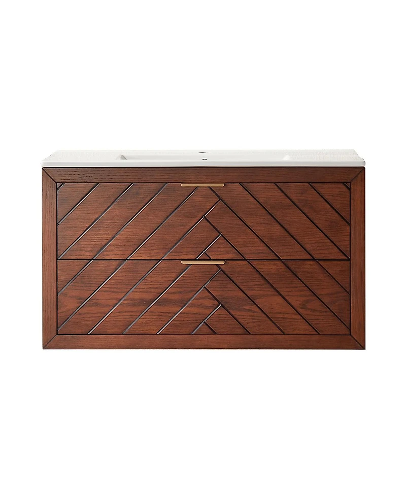 Sillysis Floating Bathroom Vanity with Ceramic Sink, Wall Mounted Modern Cabinet, Deep Drawers for Storage
