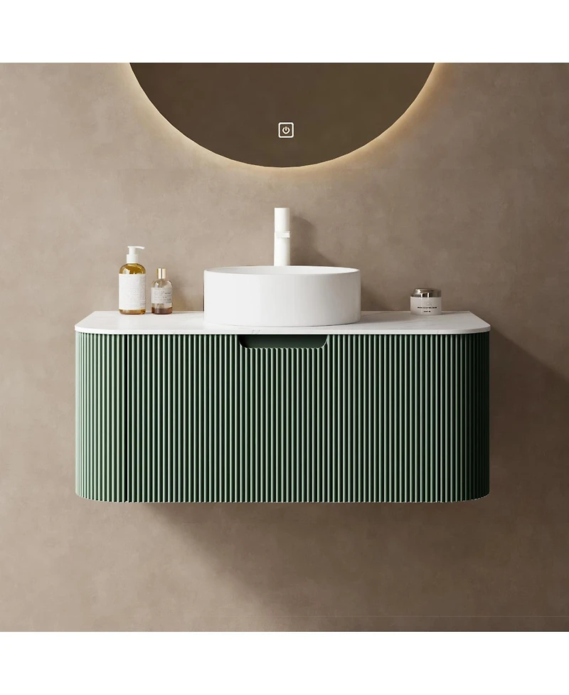 Sillysis Wall-Mounted Bathroom Vanity with Ceramic Sink, Sintered Stone Top, Soft Close Drawer