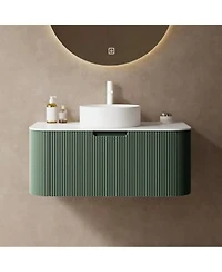 Sillysis Wall Mounted Bathroom Vanity With Ceramic Sink Sintered Stone Top Soft Close Drawer Pre Assembled Stripe Cabinet