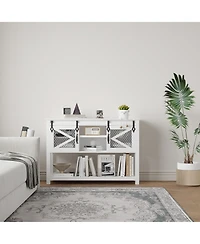 homfan Farmhouse Entryway Console Sofa Table – 46inch Narrow Accent Table with Sliding Barn Doors and Storage Shelves – Ideal for Foyer