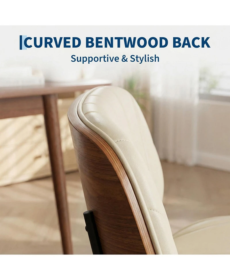 homfan Set of 2 Modern Boho Dining Chairs - Pu Leather Upholstered, Curved Walnut Backrest - Ergonomic - Mid-Century Accent Side Chairs