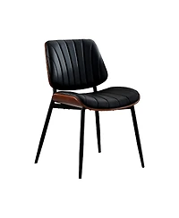 homfan Set of 2 Modern Boho Dining Chairs - Pu Leather Upholstered, Curved Walnut Backrest - Ergonomic - Mid-Century Accent Side Chairs
