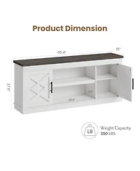 homfan Farmhouse Tv Stand, 65inch Console Table for 65-70 Inch TVs, Fluted Design, 2 Doors and Open Shelves, Versatile Media Table for Living Room