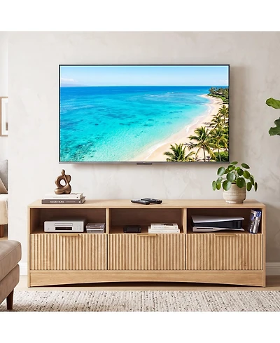 homfan 59inch Wide Tv Stand for TVs Up to 65inch , Modern Fluted Entertainment Center with 3 Storage Drawers, Open Shelves, Wood Console