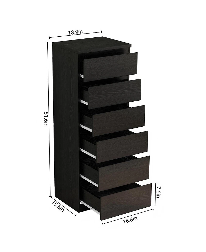 Streamdale Furniture 6-Drawer Modern Storage Dresser 18.9'' Handle-Free Closet Chest