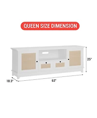 homfan Modern Rattan Entertainment Console, Engineered Wood Tv Stand with Metal Handles, Multi-Functional Storage Media Cabinet