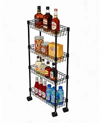 homfan 4 Tier Bar Cart, 32 Inch Tall Slim Metal Rolling Storage Cart with Adjustable Shelves and Wheels for Kitchen or Pantry