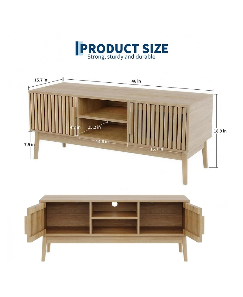 homfan Boho Tv Stand for Living Room, Modern Entertainment Center for TVs Up to 50 Inch, Television Console with Fluted Door Storage Cabinet