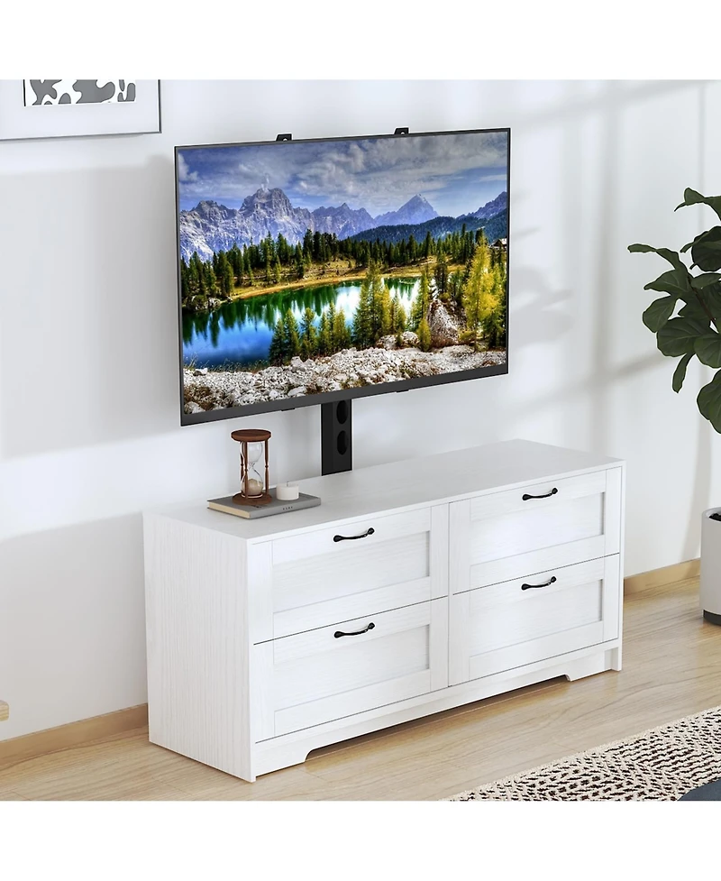 homfan Modern Tv Stand Dresser with Mount and 4 Drawers, Adjustable Media Console for 32-80 Inch TVs, Storage Cabinet for Bedroom or Living Room