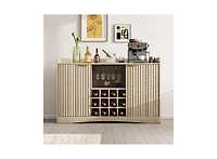 homfan 47" Engineered Wood Wine Bar Cabinet with Glass Holder and 12-Bottle Rack, Fluted Panel Liquor and Coffee Bar Cabinet with Storage