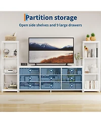 homfan Industrial Tv Stand Dresser, 9 Fabric Drawers and 2 Four-Tier Storage Shelves, Fits TVs Up to 75 Inches, Large Media Console for Living Room