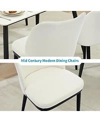 homfan Set of 2 Dining Chairs, Linen Upholstered Mid Century Chairs with Wood Legs for Dining Room or Kitchen