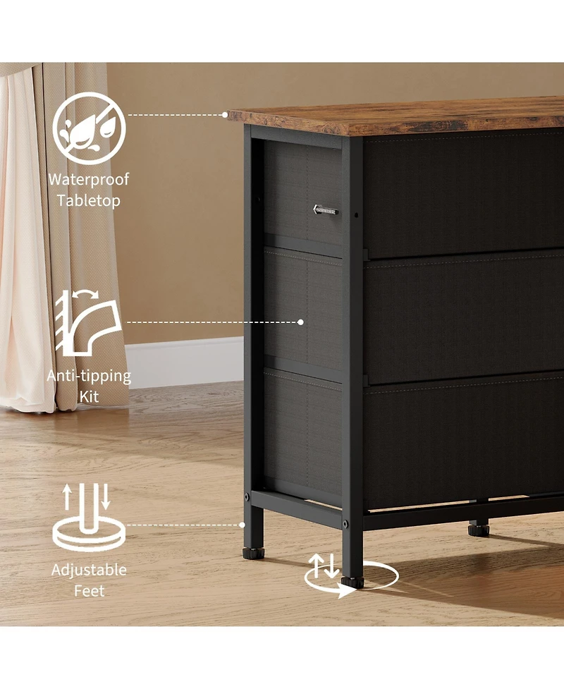 homfan 63" Long Dresser for Bedroom with 10 Fabric Drawers, Entertainment Center Tv Stand 65"-75" Tv, Dresser with Power Outlet
