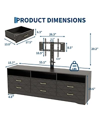 homfan Modern Tv Stand with Mount, 6 Drawers, Contemporary Storage Cabinet, Functional Media Console Table, Fits Most Living Room Spaces