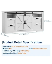 homfan Farmhouse Tv Stand for up to 70 Inch Tv, Entertainment Center with Sliding Barn Doors, 4 Drawers, Adjustable Shelf, Cable Management