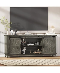 homfan Modern Farmhouse Tv Stand for 75 Inch Tv, 66 Entertainment Center, Sliding Barn Doors, Storage Cabinets and Media Console Table