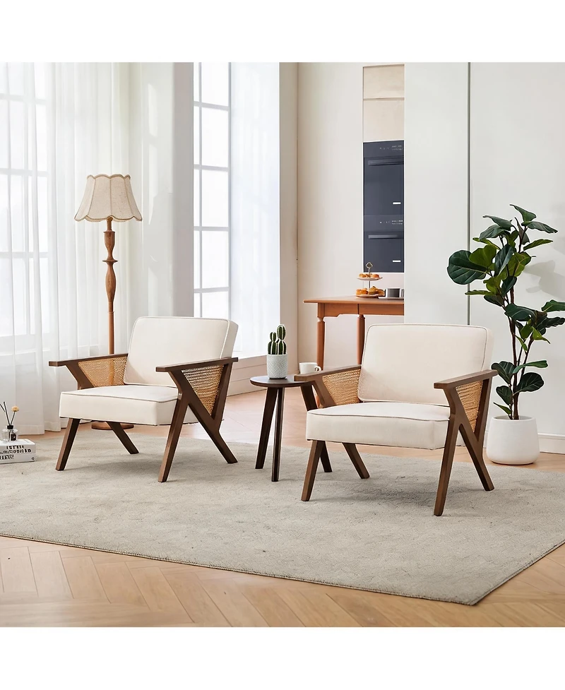 homfan Mid-Century Modern Accent Chair, Linen Upholstered Armchair with Rubberwood Frame and Soft Cushion, Lounge Chair for Living Room, Bedroom