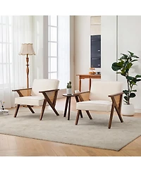 homfan Mid-Century Modern Accent Chair, Linen Upholstered Armchair with Rubberwood Frame and Soft Cushion, Lounge Chair for Living Room, Bedroom