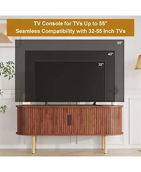 homfan 47.2" Modern Tv Stand, Sliding Doors, Adjustable Shelves, Storage Cabinet, Fits TVs up to 80", Wood Entertainment Center