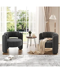 homfan Set of 2 Modern Chenille Armchairs for Living Room, Mid-Century Upholstered Barrel Chairs, Rounded Corners, Extra Large Single Sofa