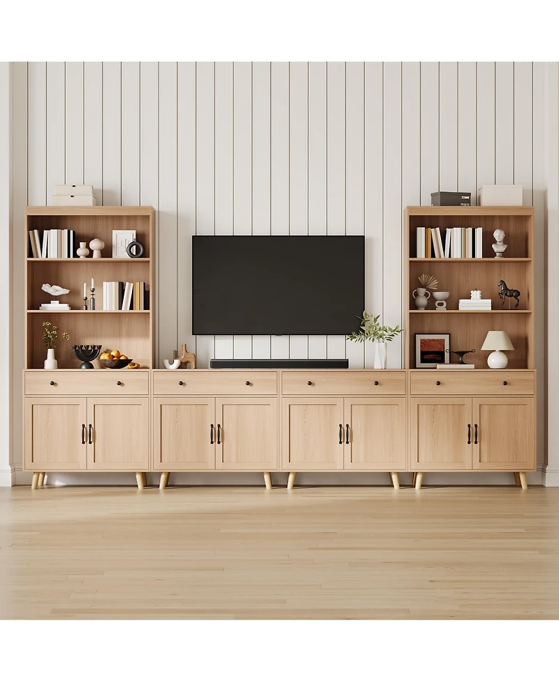 homfan Modern Freestanding Wooden Storage Cabinet with Drawer and Double Doors, Adjustable Shelf, Multipurpose Sideboard for Living Room