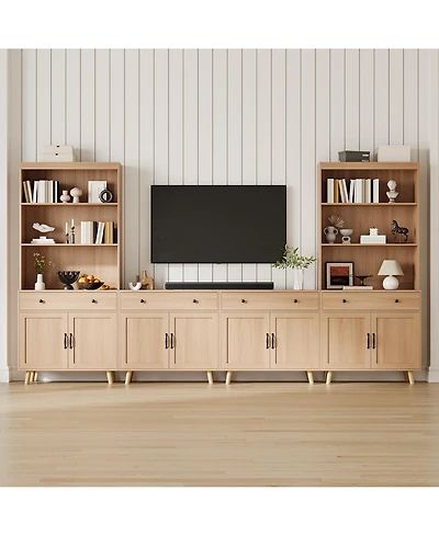 homfan Modern Freestanding Wooden Storage Cabinet with Drawer and Double Doors, Adjustable Shelf, Multipurpose Sideboard for Living Room