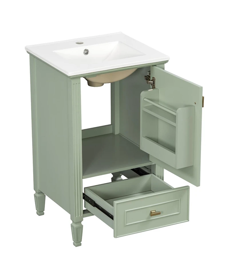 Sillysis 20 Inch Retro Bathroom Vanity with Ceramic Sink, Solid Wood Legs, Soft Close Door and Bottom Drawer Storage