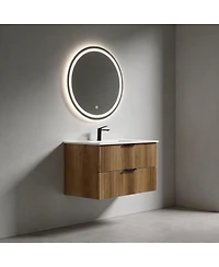 Sillysis Wall Mounted Bathroom Vanity with 3D Fluted Drawer, Integrated Ceramic Sink