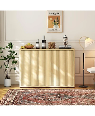 homfan 46.7 Inch Buffet Cabinet with 3 Fluted Doors, Adjustable Shelf, Media Console Table Credenza Sideboard and Coffee Bar Cabinet