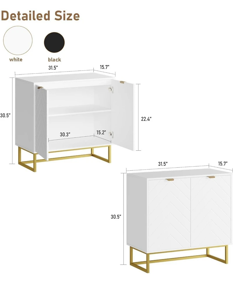 homfan Set of 2 Modern Sideboard Buffet Cabinet, Wood Accent Storage with Herringbone Doors and Shelves, Credenza Console Table
