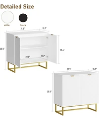 homfan Set of 2 Modern Sideboard Buffet Cabinet, Wood Accent Storage with Herringbone Doors and Shelves, Credenza Console Table