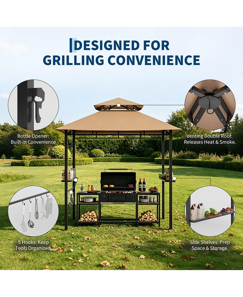 homfan Bbq Grill Gazebo with Double Roof and Eaves, Metal Frame and Canopy for Outdoor Cooking, for Patio, Backyard, Deck
