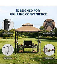 homfan Bbq Grill Gazebo with Double Roof and Eaves, Metal Frame and Canopy for Outdoor Cooking, for Patio, Backyard, Deck
