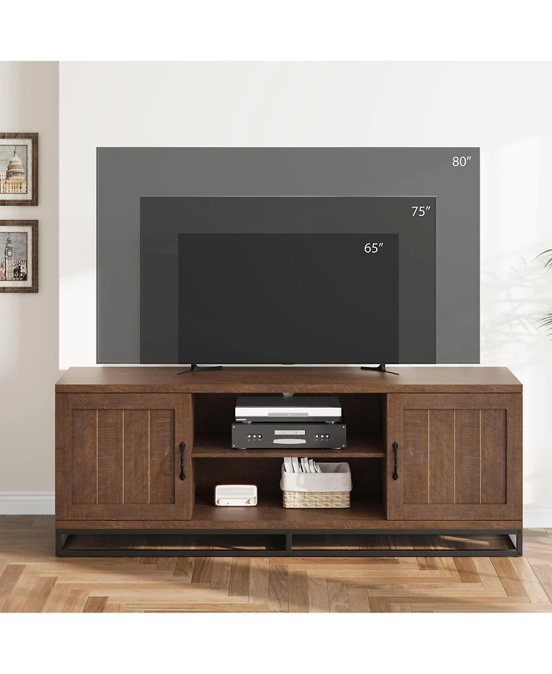 homfan Farmhouse Tv Stand for Living Room, Entertainment Center with 2-Tier Adjustable Shelves and Metal Leg, Console 75 Inch