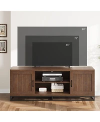 homfan Farmhouse Tv Stand for Living Room, Entertainment Center with 2-Tier Adjustable Shelves and Metal Leg, Console 75 Inch