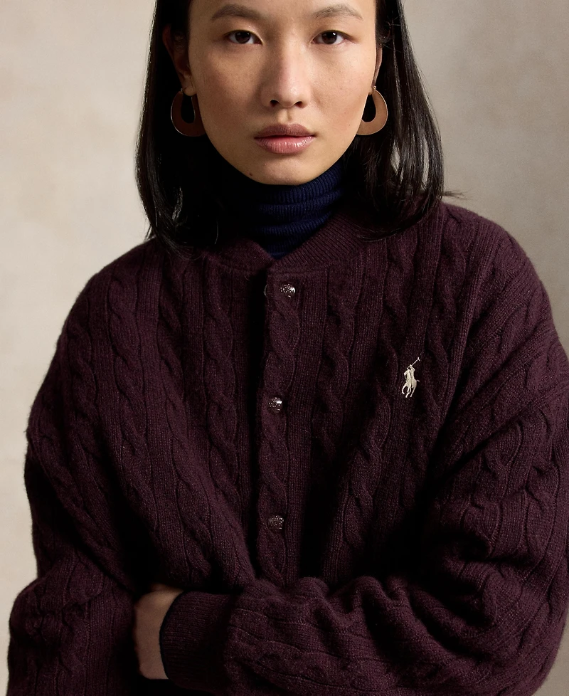 Polo Ralph Lauren Women's Cable-Knit Logo Button Jacket