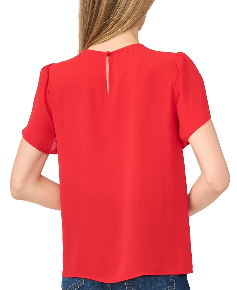 CeCe Women's Tulip Short-Sleeve Shirred Crewneck Top