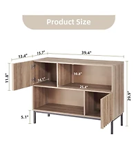 homfan Modern Farmhouse Entryway Console with Wavy Pattern, Storage Buffet with Display Shelves, Metal Legs and Soft-Close Doors for Multi-Space Use