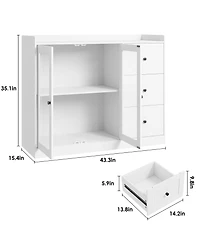 homfan 43 Inch Modern Wood Sideboard Organizer, Buffet Cabinet with Glass Doors, 3 Drawers, Adjustable Shelves and Guardrail for Home Use